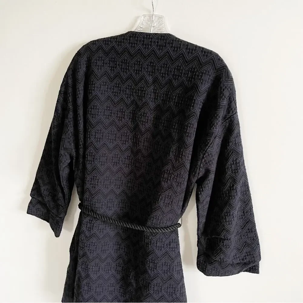 Zara Navy Jacquard Fringe Tassel Kimono Jacket